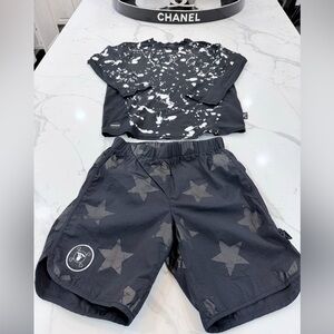 nununu Black Star Mesh Lined Swim Shorts with Rash Guard Top Bundle